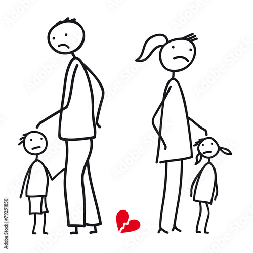 Familie in Scheidung, Krise - Paar mit Kindern in Trennung, Umgang, Unterhalt, Aufenthalt, Schutz des Kindeswohles, Sorgerecht, patchworkfamilie, vektor, isoliert