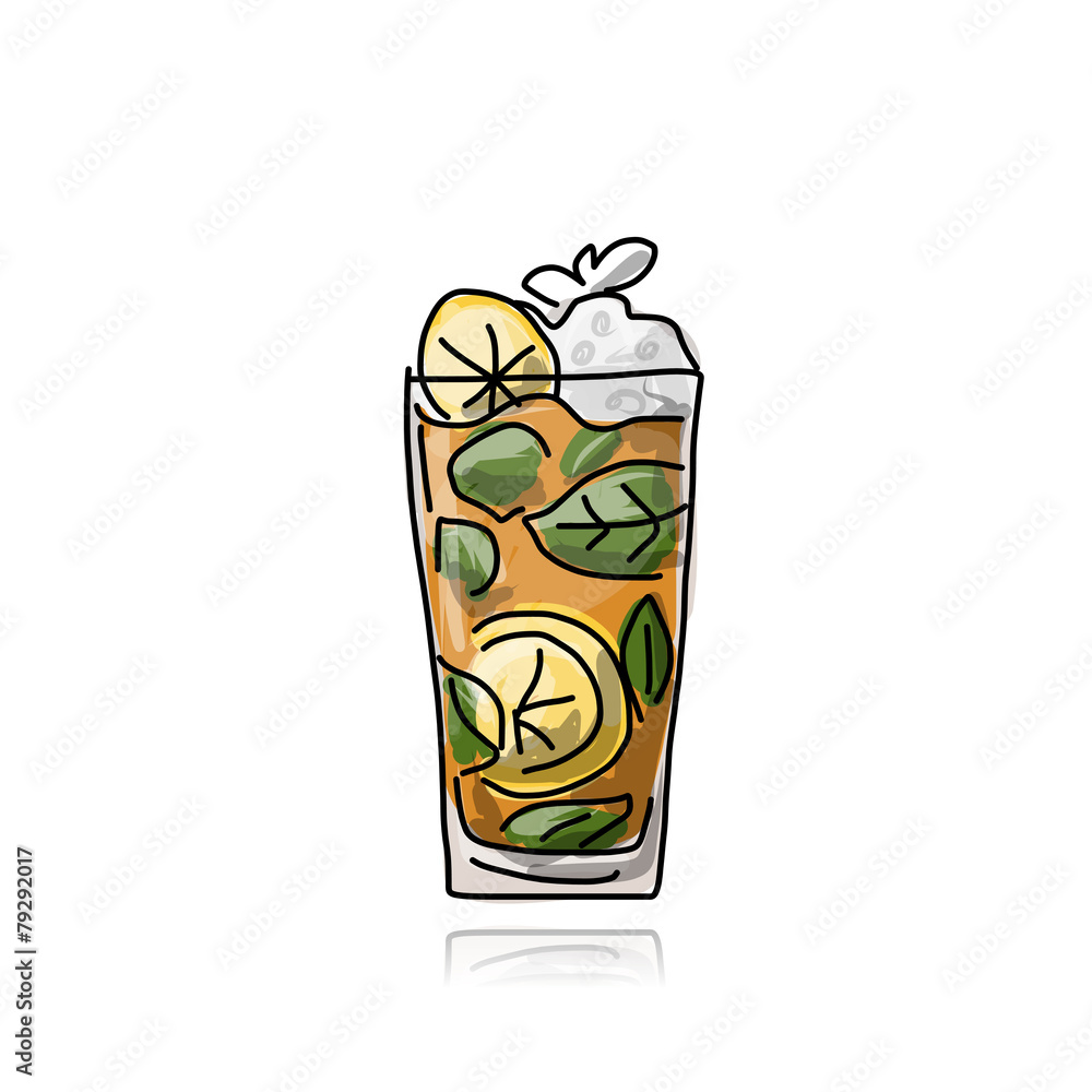 Glass with cocktail, sketch for your design Glass with cocktail, sketch for your design