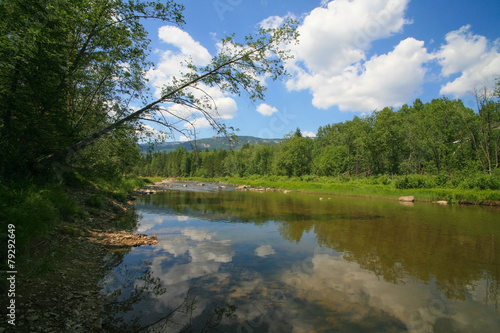 landscape river mountain wood sky