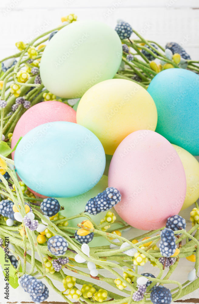 Wicker nest with easter eggs Wicker nest with easter eggs