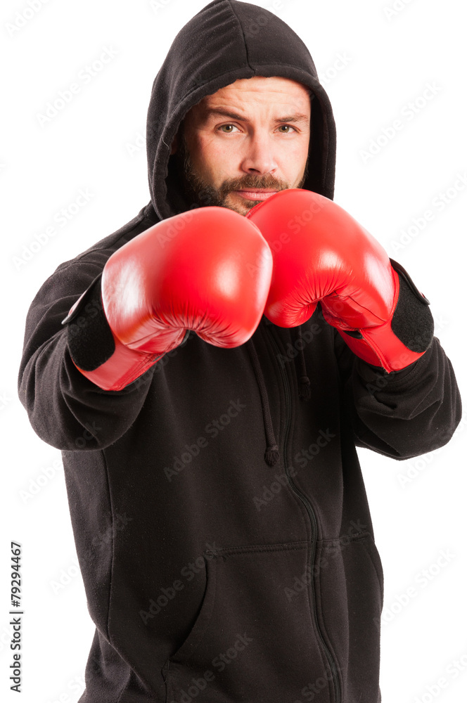 Amateur boxer in the fighting position Amateur boxer in the fighting position