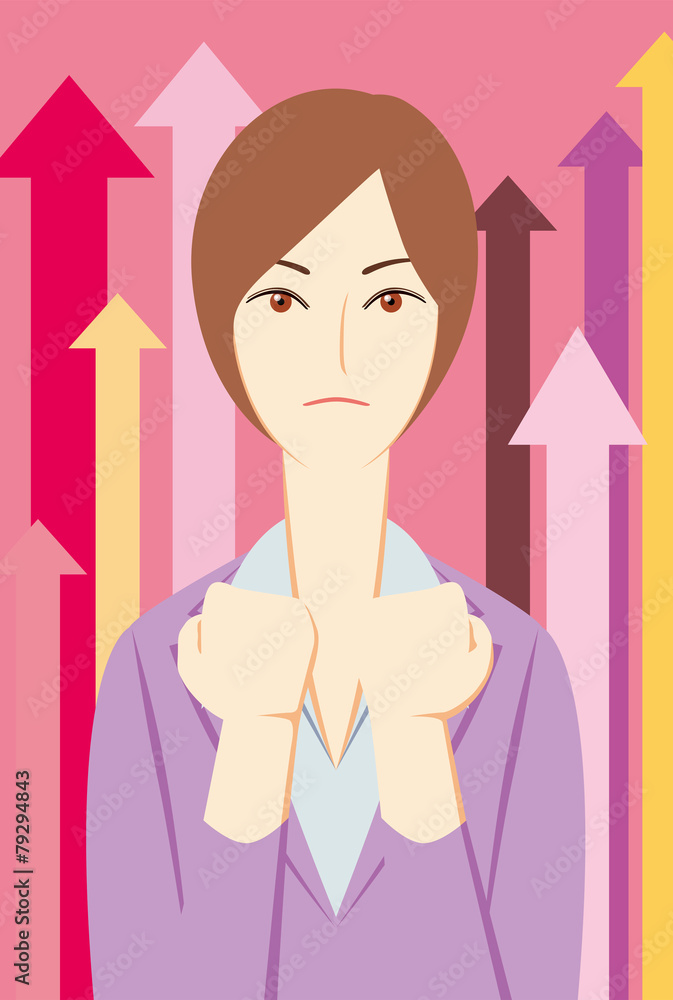 ビジネスパーソン：「がんばる！」女性会社員+背景