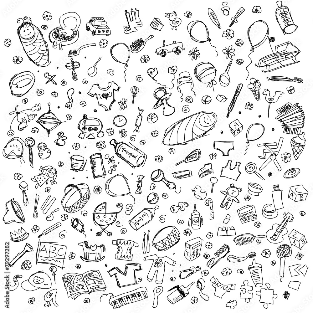 Sketch background with baby stuff Sketch background with baby stuff