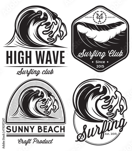 logos on the theme of water, surfing, ocean, sea