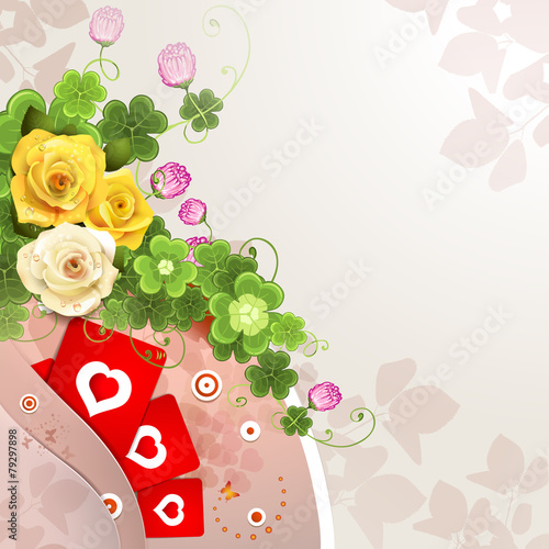 Valentine's day card with flowers and hearts