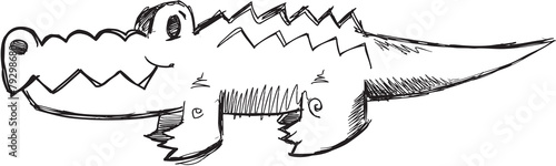 Doodle Sketch Alligator Vector Illustration Art