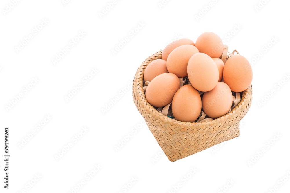 Chicken eggs in the bamboo basket Chicken eggs in the bamboo basket