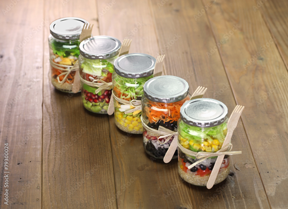 homemade healthy salad in glass jar homemade healthy salad in glass jar