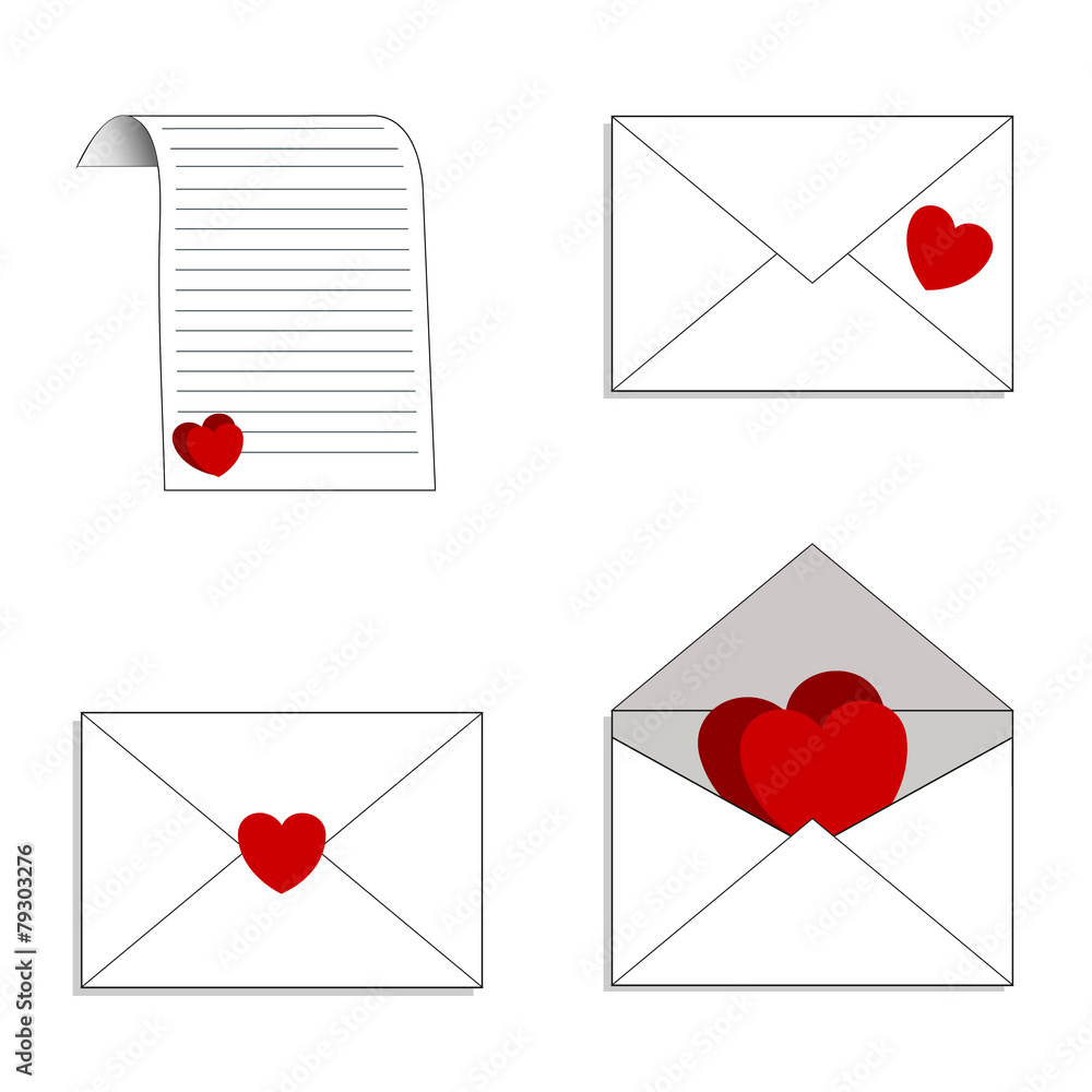 Envelopes and letters with declarations of love. Envelopes and letters with declarations of love.