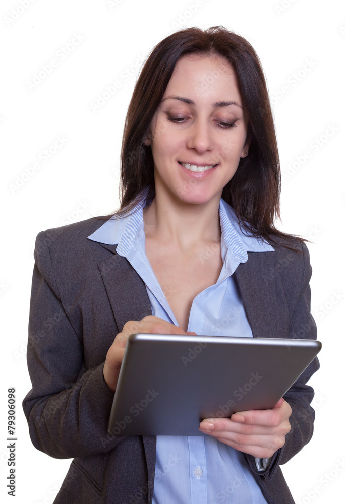 Junge Geschäftsfrau arbeitet mit Tablet Computer Junge Geschäftsfrau arbeitet mit Tablet Computer