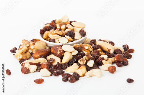 Mix of nuts close up on white.  mixed nut