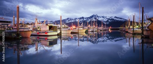 Boats on Smooth Resetrection Bay Seward Alaska Harbor Marina photo