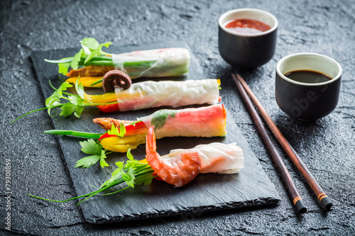 Spring rolls with vegetables with sauce