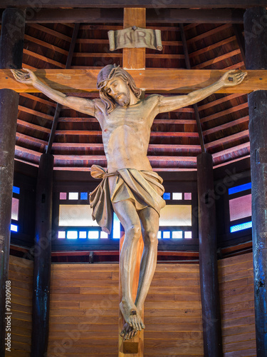 Jesus on cross in the wooden church