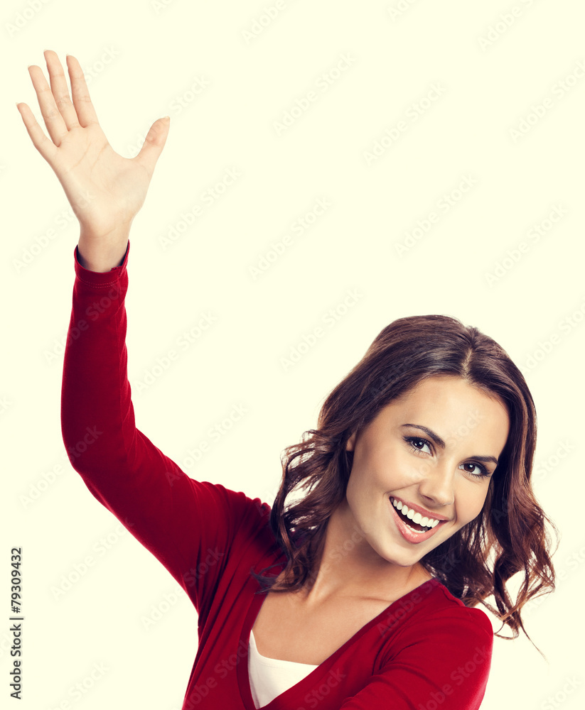 Happy gesturing young woman Happy gesturing young woman