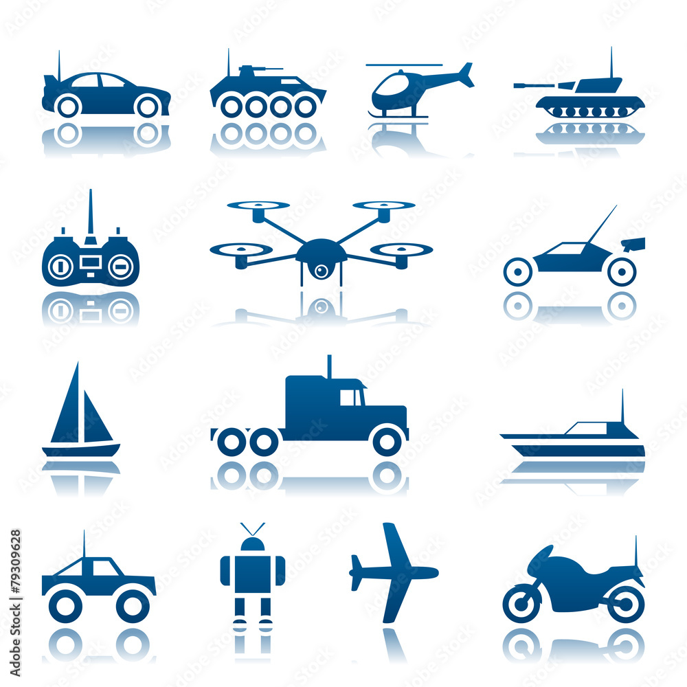 Remote control toys icon set Remote control toys icon set