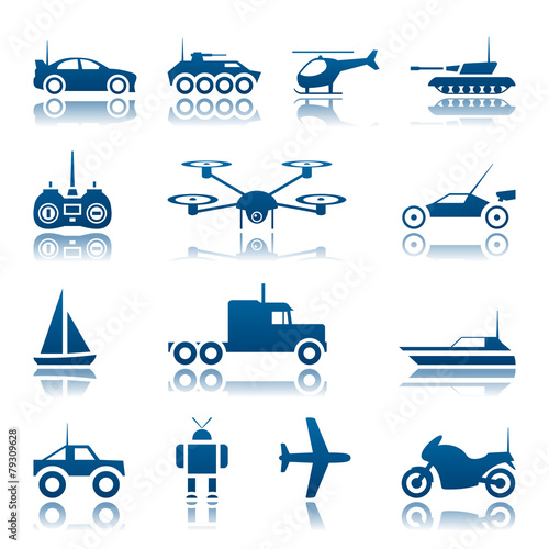 Remote control toys icon set
