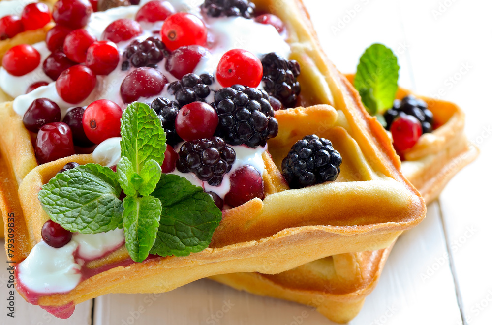 Belgian waffles with yogurt and berries Belgian waffles with yogurt and berries