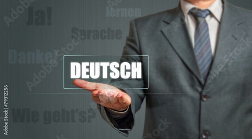Business man Showing German Language Label