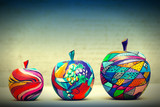 Wooden apples painted by hand. Handmade, contemporary art