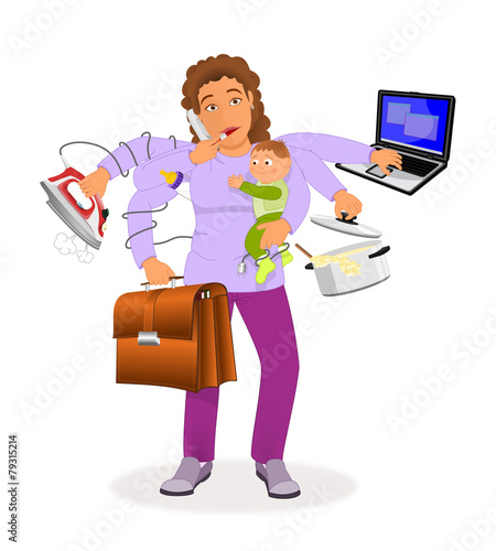 Mujer trabajadora de seis brazos estilo Kali