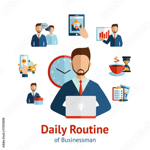 Businessman daily routine concept poster