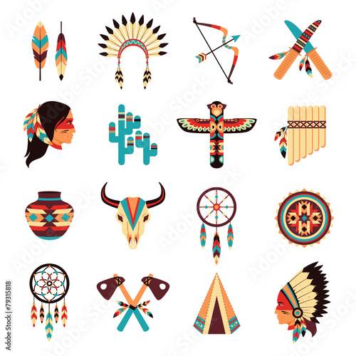 Fotografia Ethnic american indigenous icons set