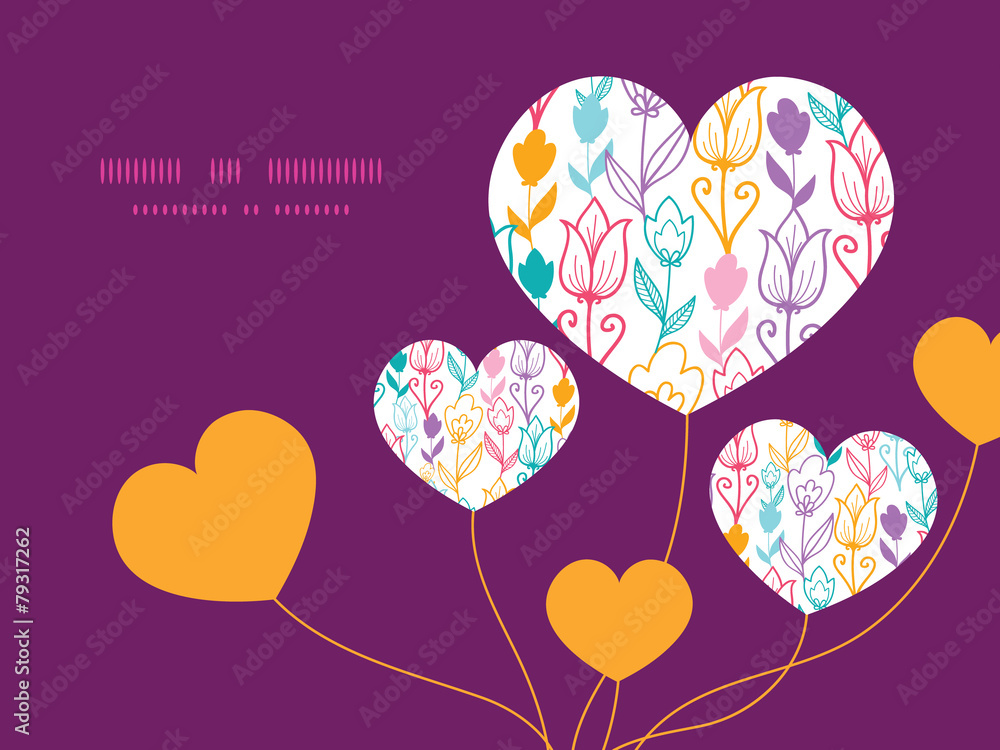 Vector colorful tulip flowers heart symbol frame pattern