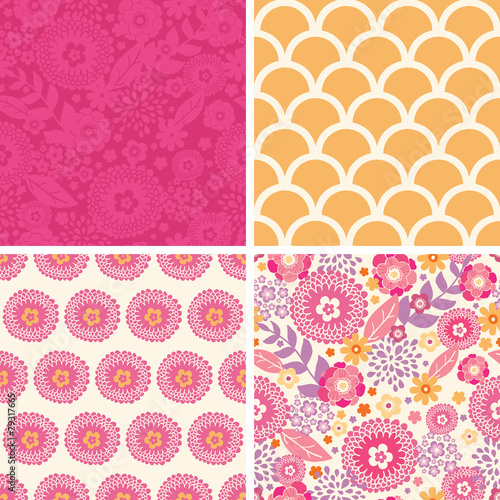 Vector warm summer plants set of four matching repeating