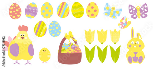 Easter set with hen, eggs, backet © katarzyna b