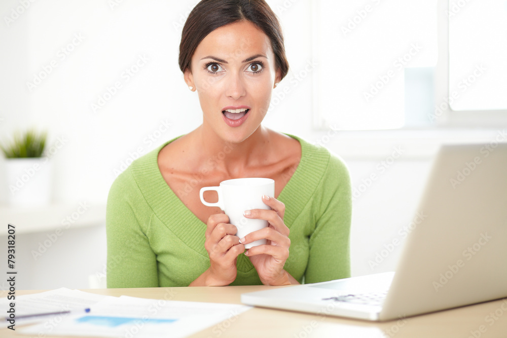 Pretty surprised female surfing web for business Pretty surprised female surfing web for business