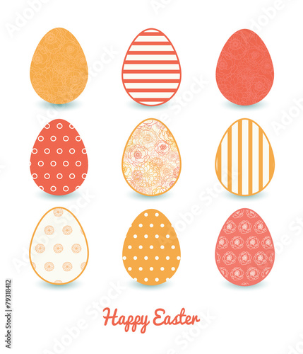 Vector Warm Flowers Set of Nine Colorful Easter Eggs Card