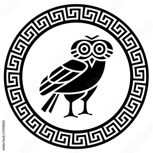 Frame with Greek meander and owl  silhouette