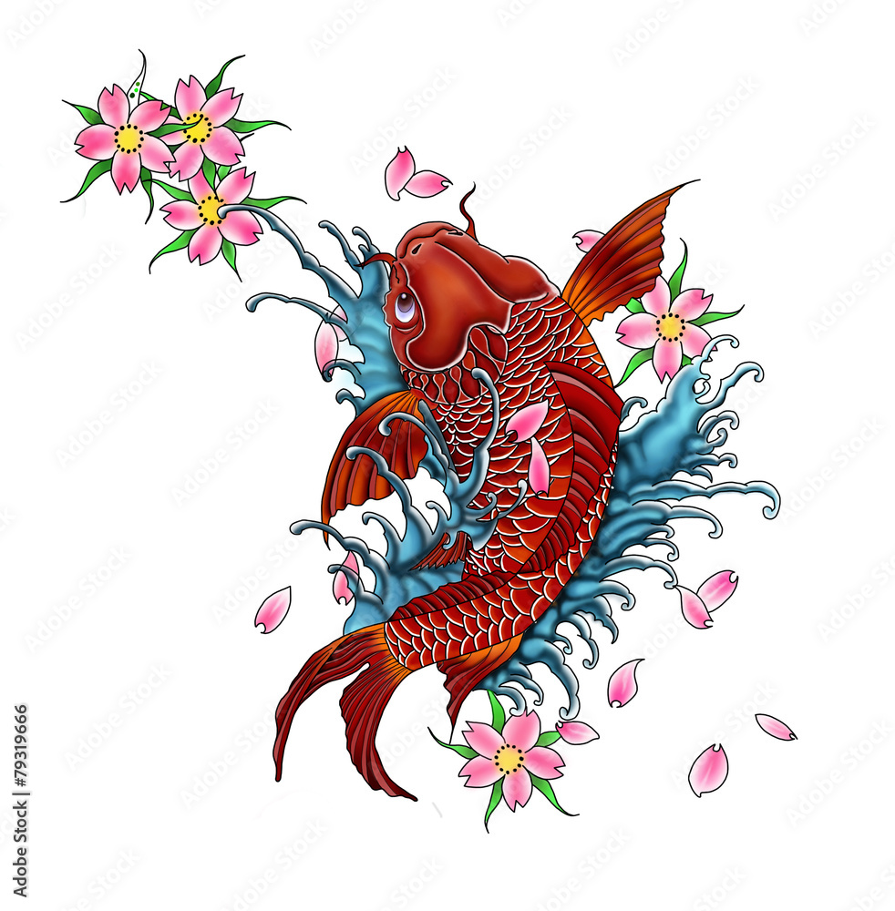Koi-Fish tattoo design japanese style. Stock Illustration | Adobe Stock