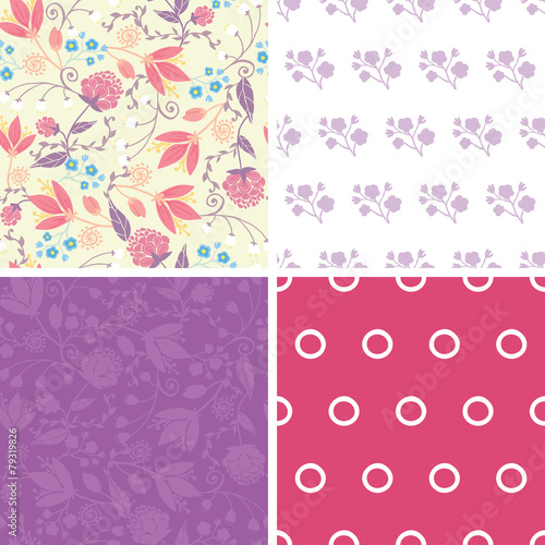 Vector Fresh Field Flowers and Leaves Set of Four Matching