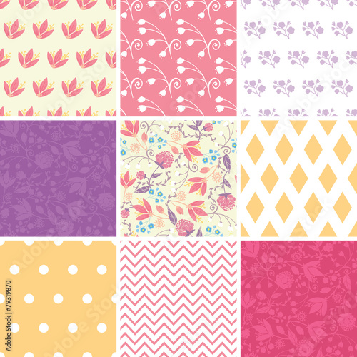 Vector Fresh Field Flowers and Leaves Set of Nine Matching