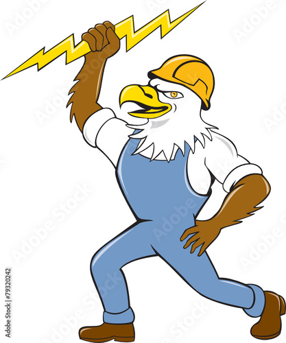 Bald Eagle Electrician Lightning Bolt Standing Cartoon