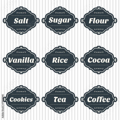 Food storage labels. Kitchen food storage tags collection