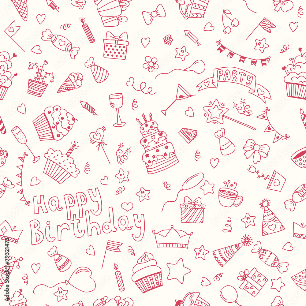 Seamless pattern with Birthday elements. Birthday party backgrou Seamless pattern with Birthday elements. Birthday party backgrou
