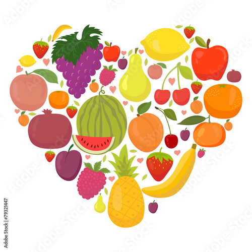 Fototapeta Naklejka Na Ścianę i Meble -  Healthy lifestyle fruit heart. Fresh fruits