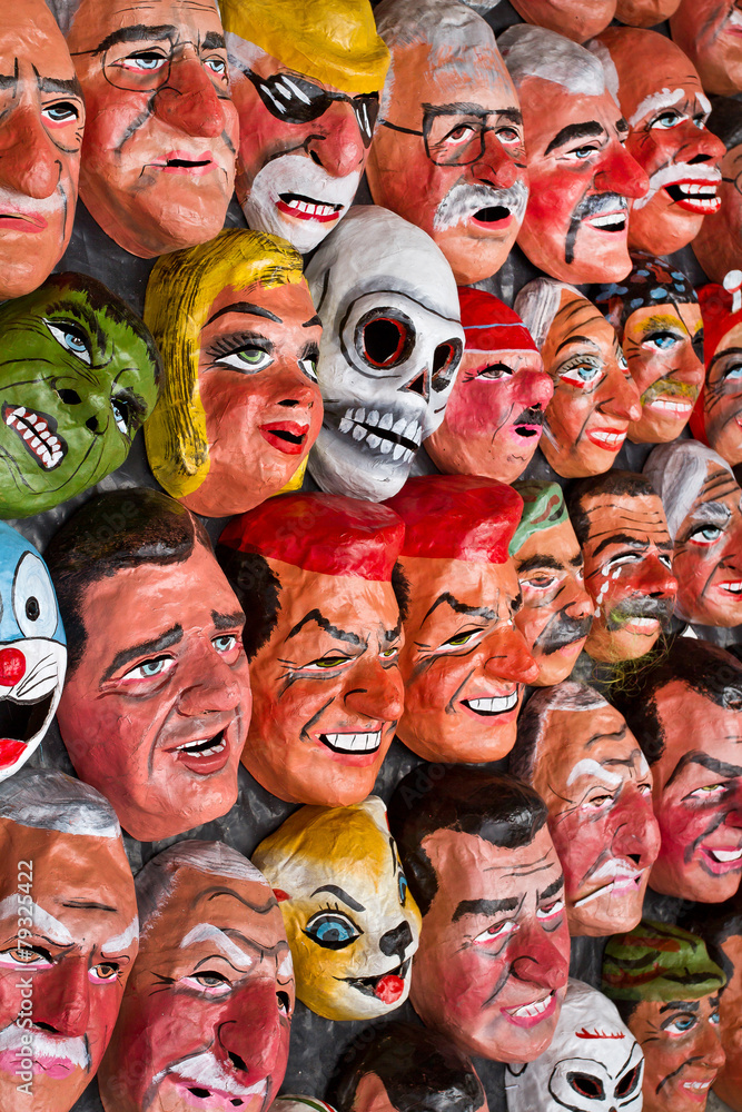 Traditional paper masks for New Year celebration in Ecuador