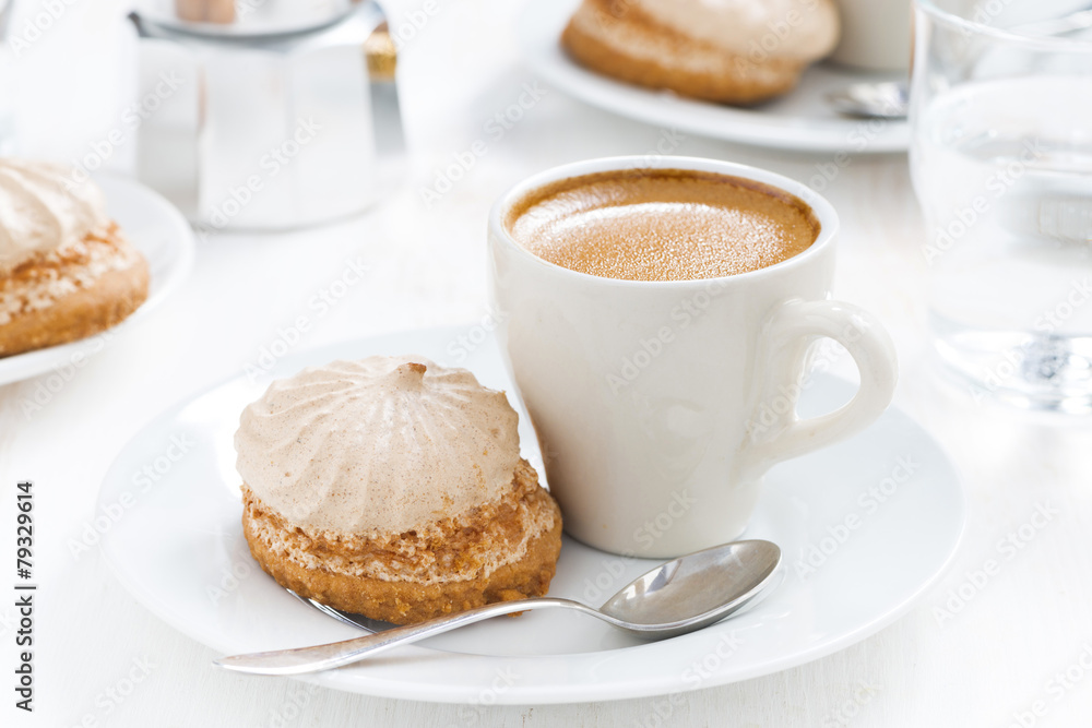 cup of fresh espresso and cakes for breakfast cup of fresh espresso and cakes for breakfast