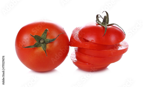 red tomato vegetable with cut isolated on white