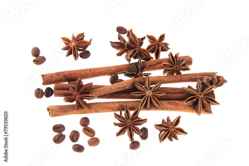 Dried Cinnamon, Anise. Isolated