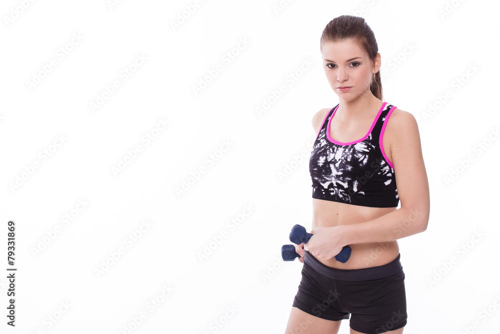 Healthy fitness girl with barbell Healthy fitness girl with barbell
