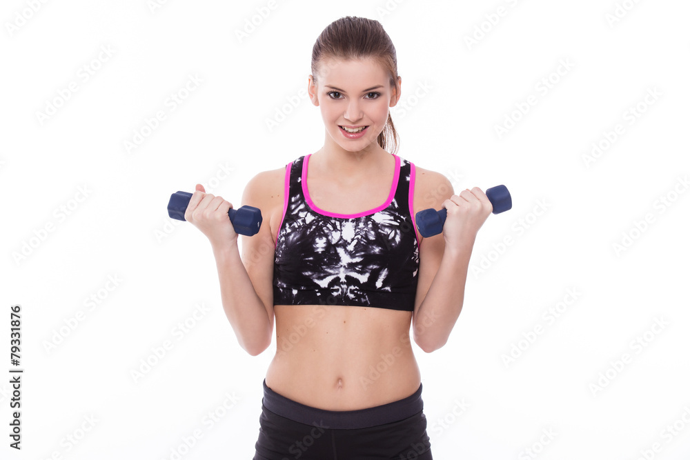Healthy fitness girl with barbell Healthy fitness girl with barbell