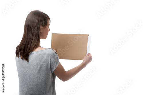 Woman opens the envelope photo