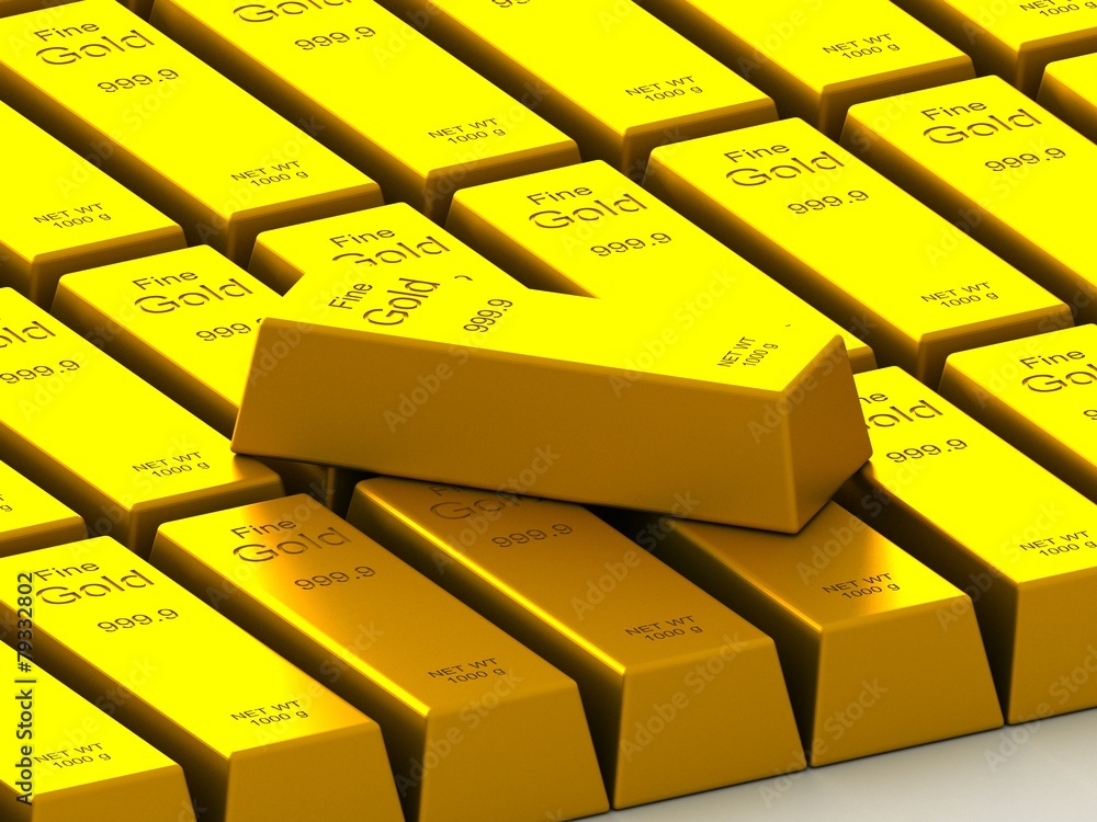stacks of gold bars on the white stacks of gold bars on the white