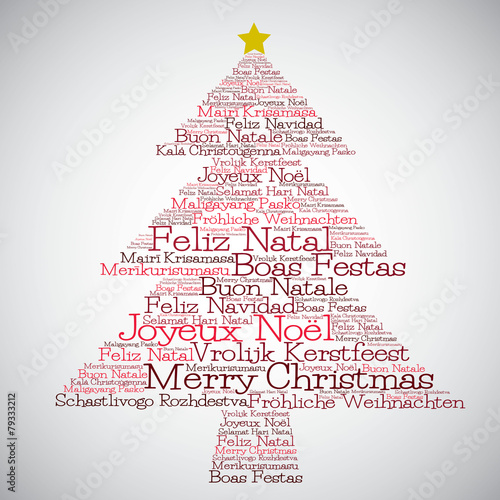 Christmas tree made from "Merry Christmas" in different language