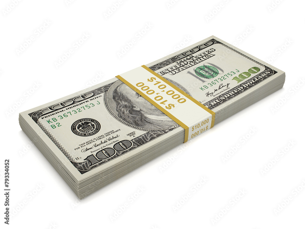 Isolated pack of one hundred dollar bill Isolated pack of one hundred dollar bill